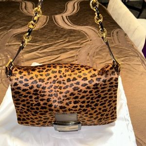 FENDI Mama Forever Animal Print Leather Calf Hair Shoulder Bag